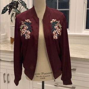 Aqua Floral Embroidered Bomber Jacket